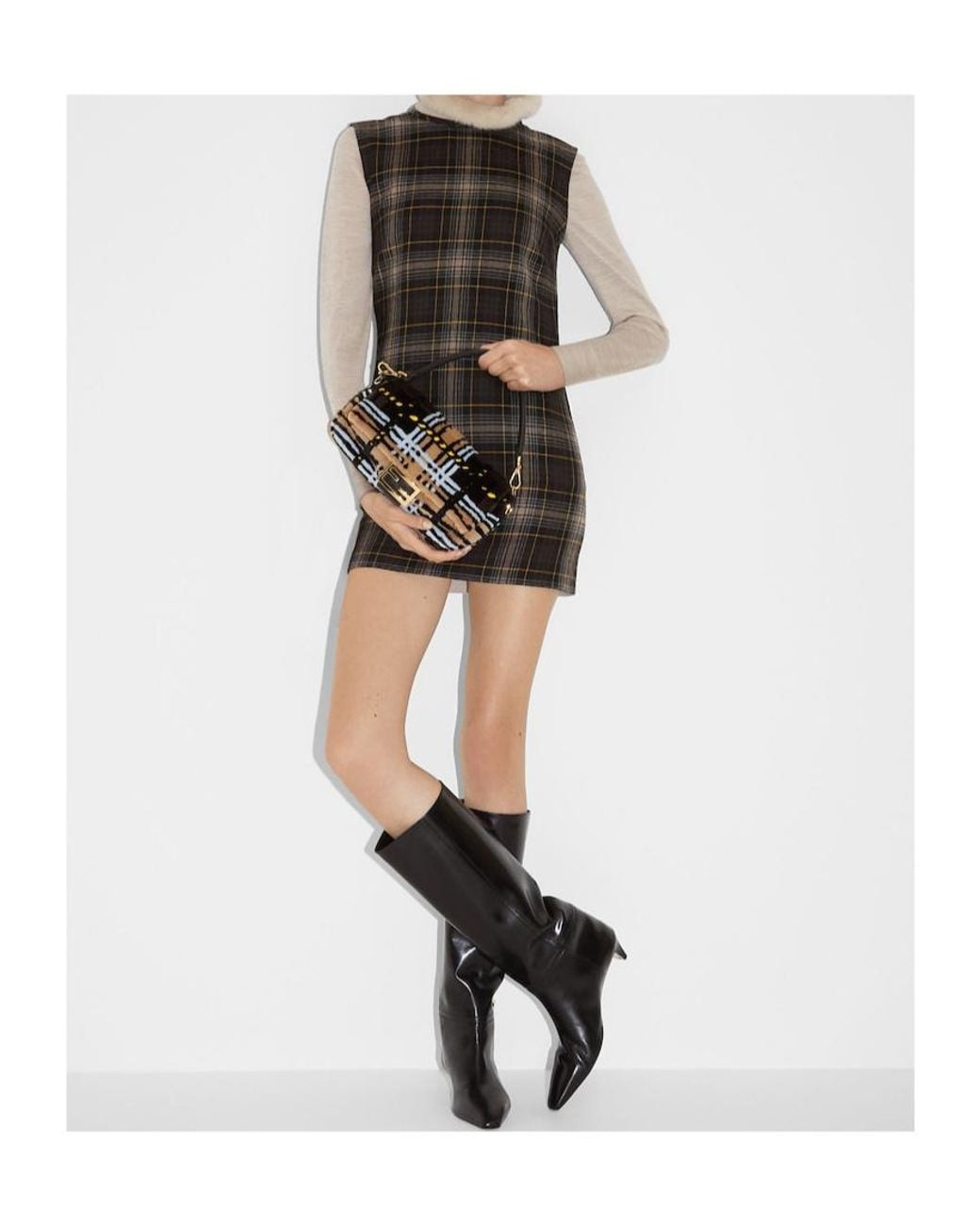 Fendi Black Tartan Sleeveless Mini Dress
