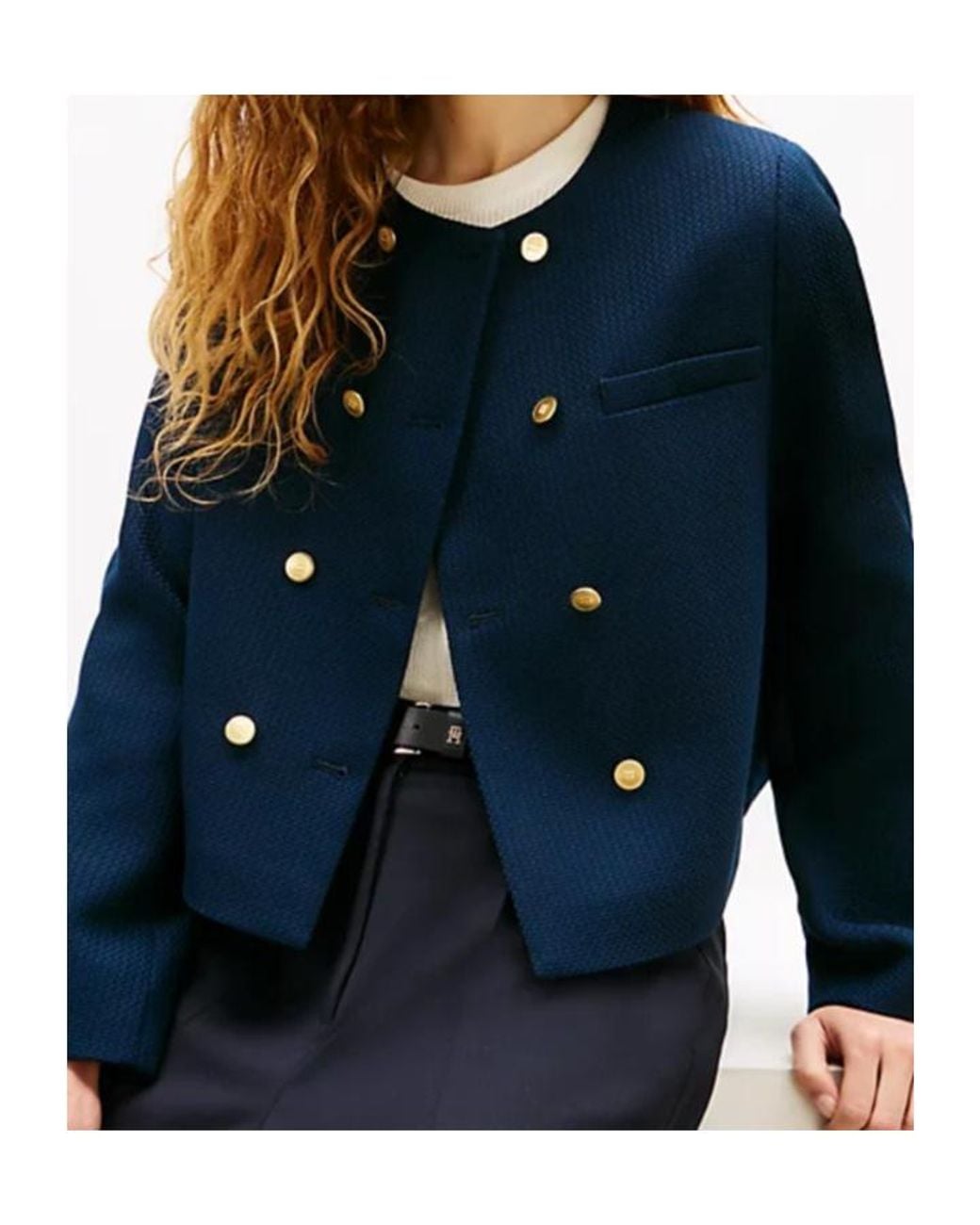 Tommy Hilfiger Blue Button Round-Neck Jacket