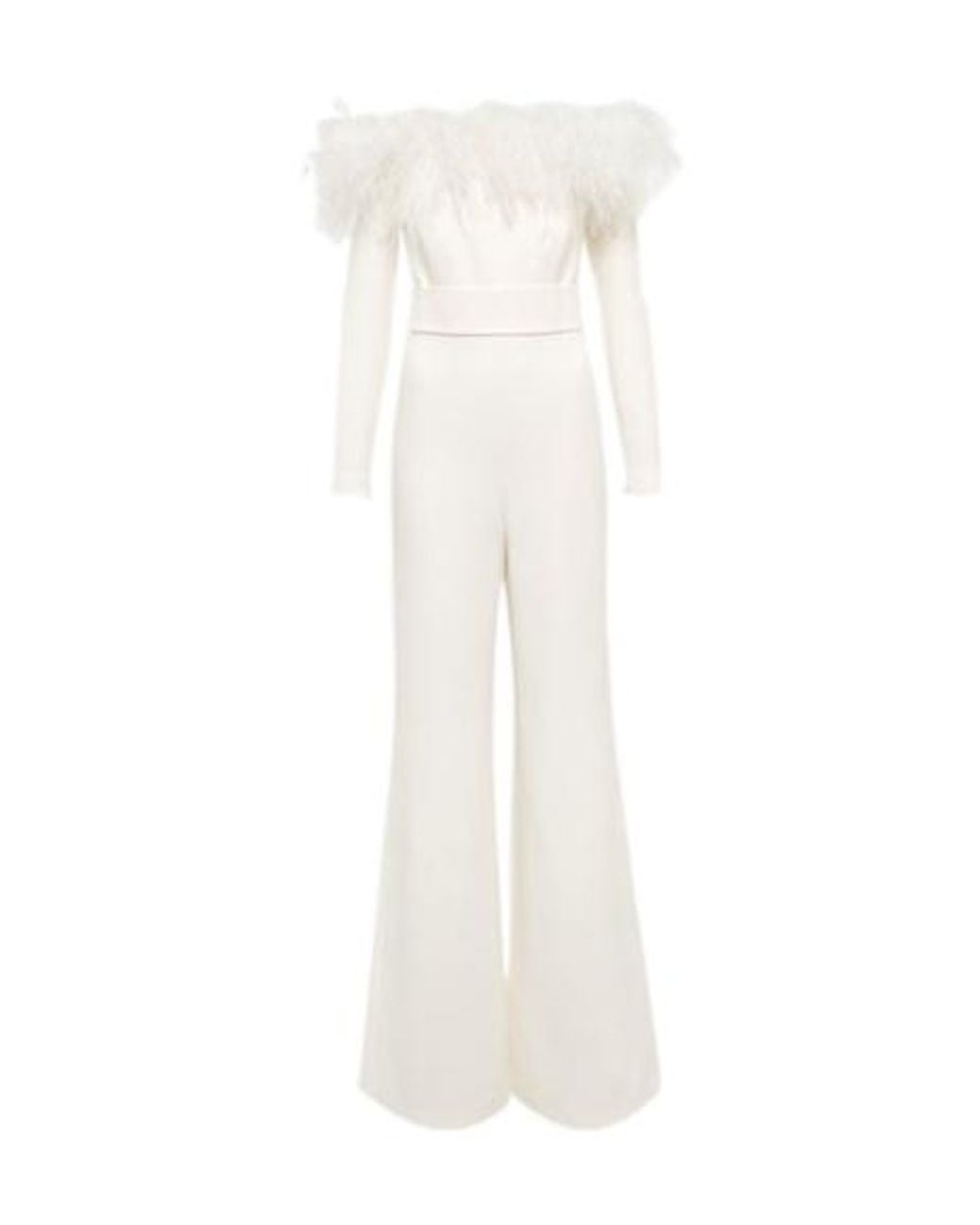 Safiyaa White Feather-Trimmed Jumpsuit