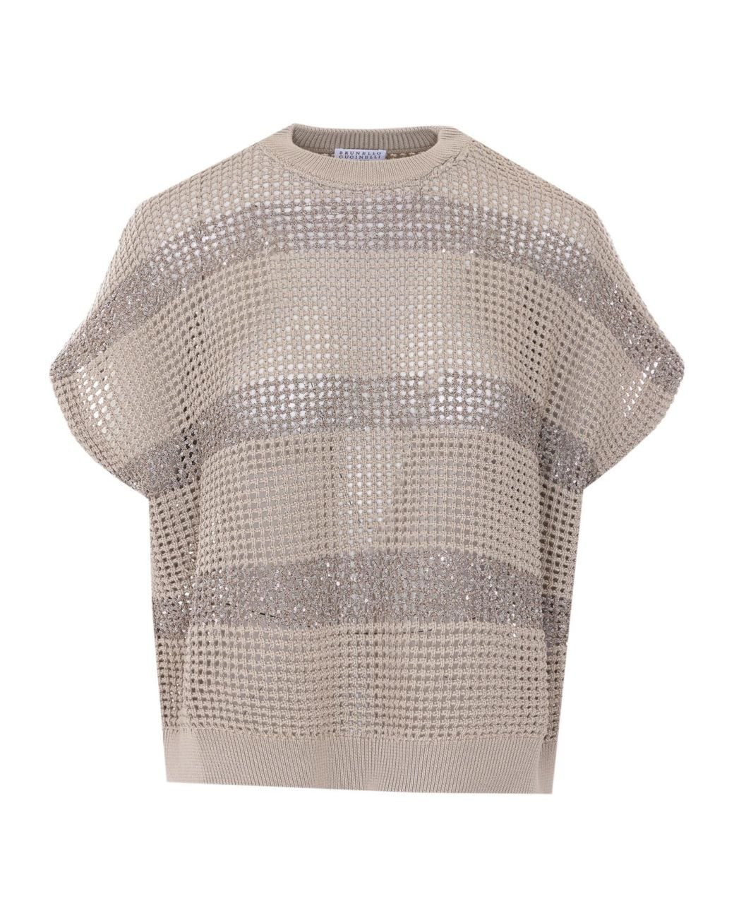 Brunello Cucinelli Natural Short Sleeved Knitted Top