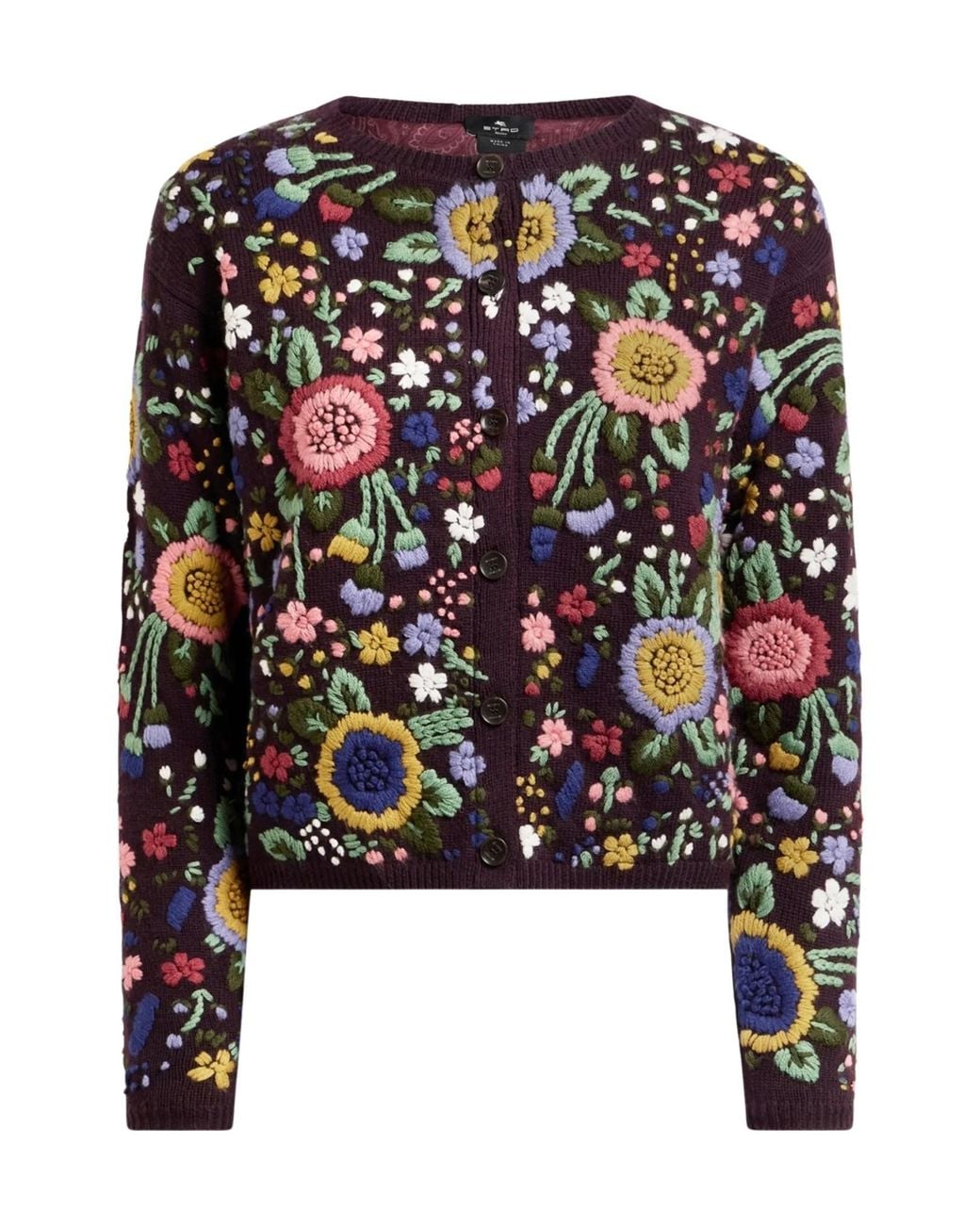 Etro Black Wool Cardigan With Floral Embroidery