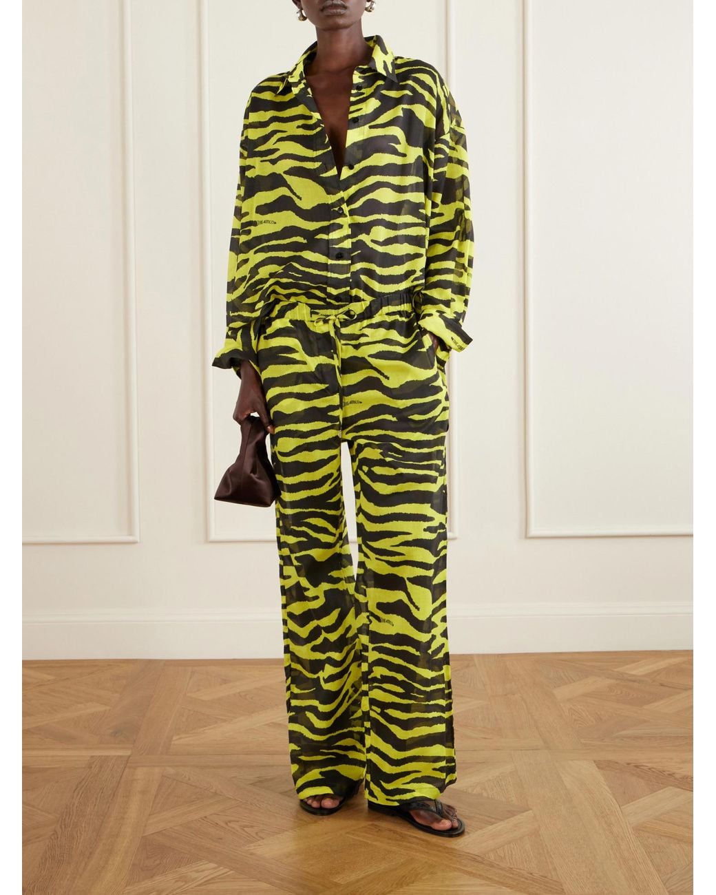 The Attico Yellow Il Primo Bagno Animal-Print Cotton Shirt
