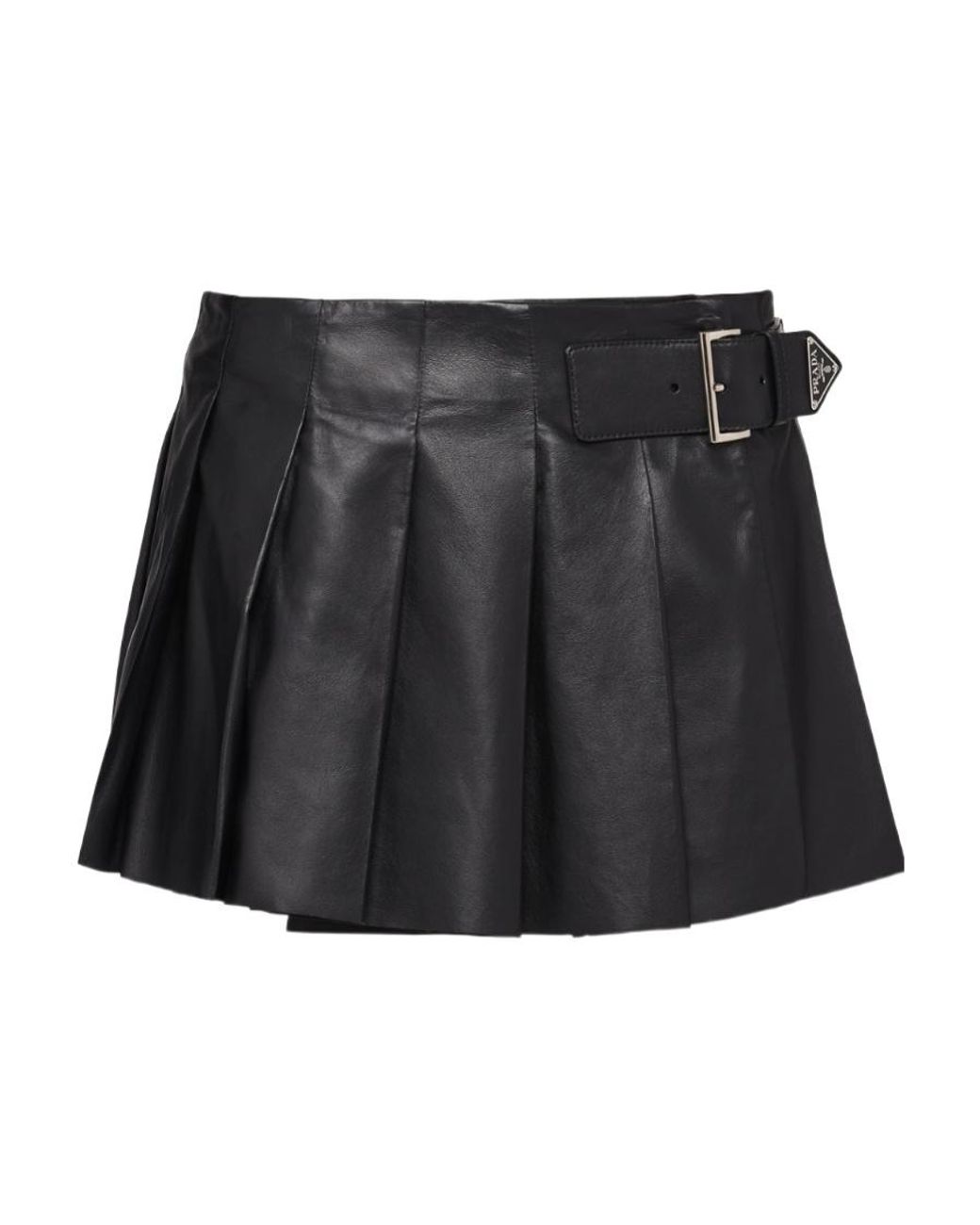Prada Black Pleated Leather Skirt