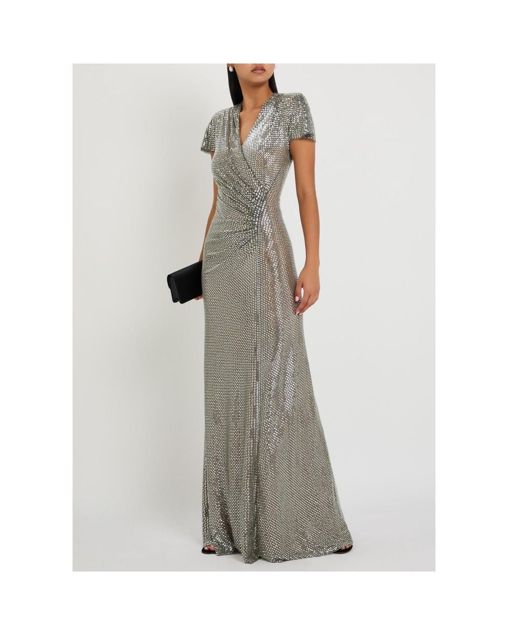 Self-Portrait Gray Sequin Mesh Evening Gown