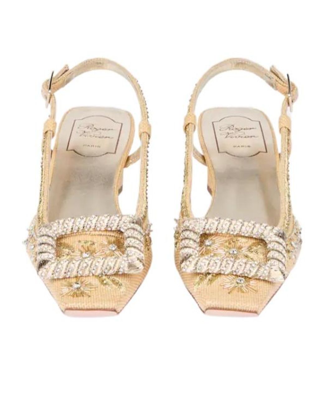 Roger Vivier Natural Crystal-Embellished Buckle Slingback Pumps