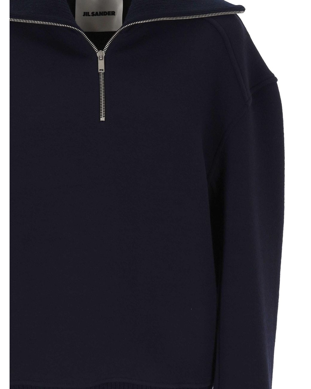 Jil Sander Blue Half-Zip Funnel-Neck Sweater