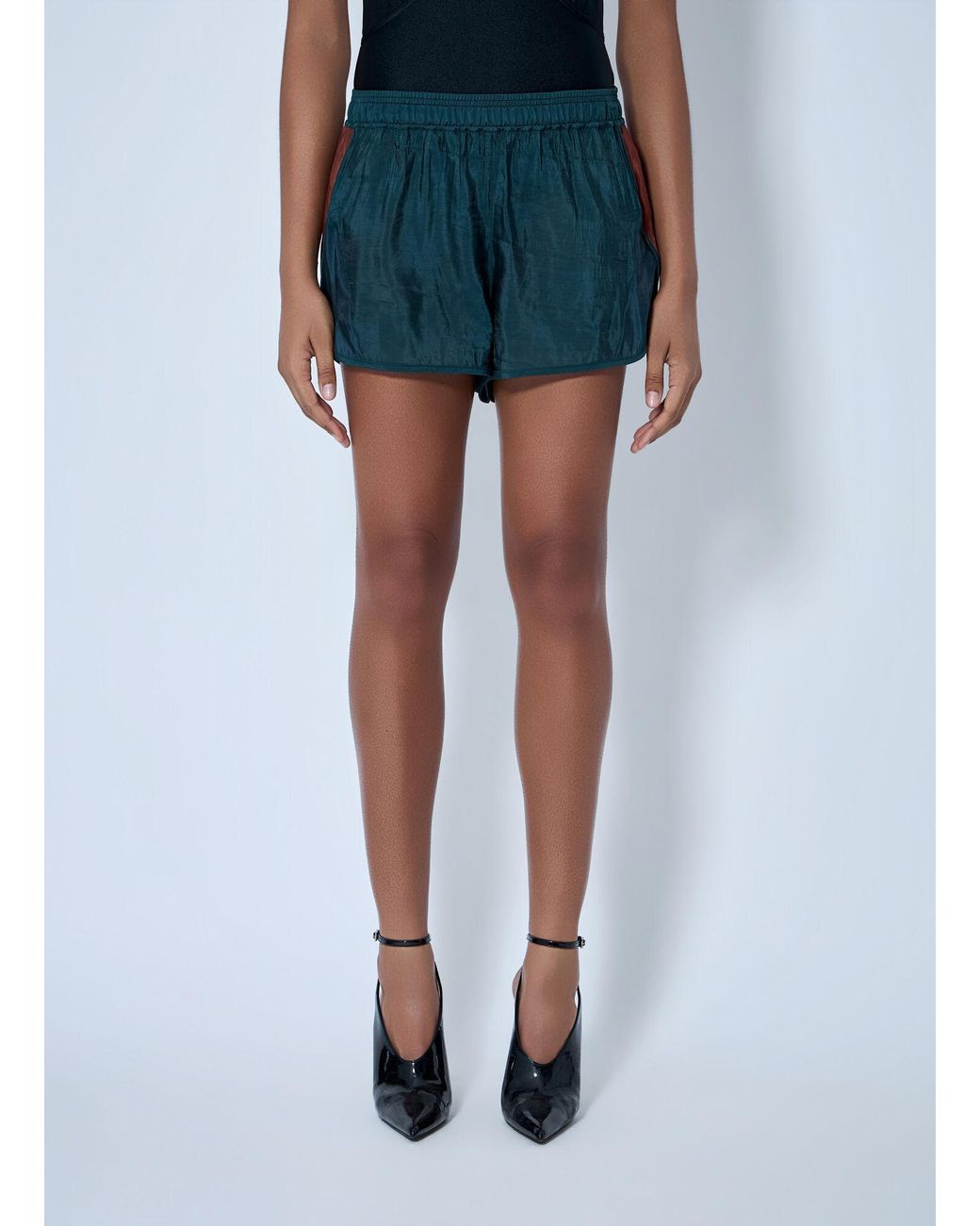 Saint Laurent Green Color-Blocked Curved Hem Shorts