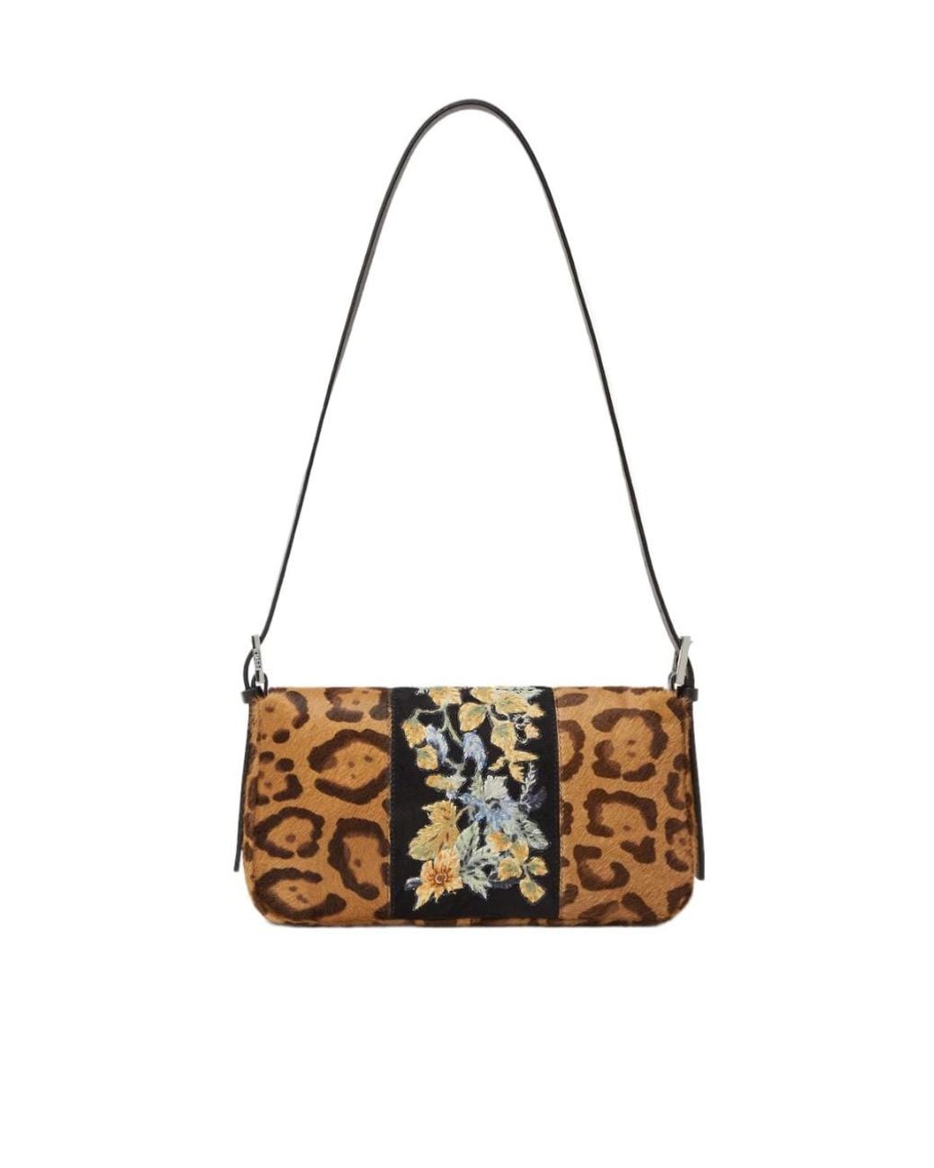 Fendi Brown Baguette 26424 Embroidered Jaguar Print Pony-Effect Leather Bag