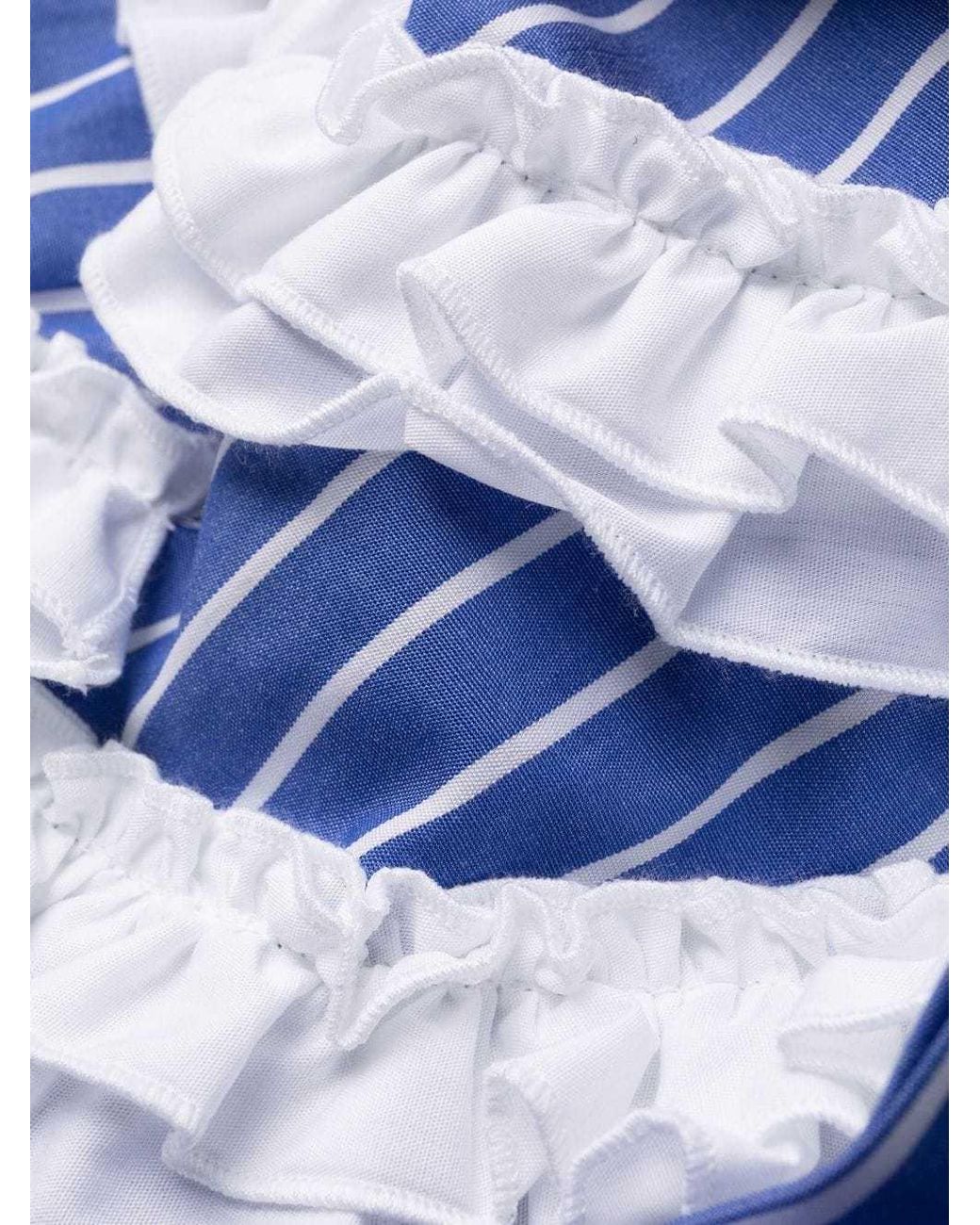 MSGM Blue Ruffle-Detail Striped Shirtdress