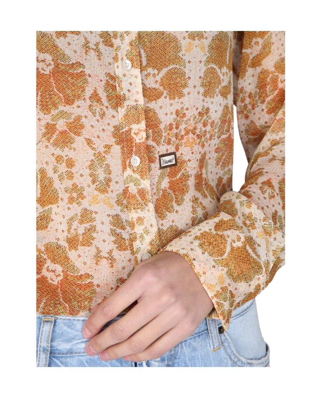 DSquared² White Woven Floral Print Long-Sleeved Shirt