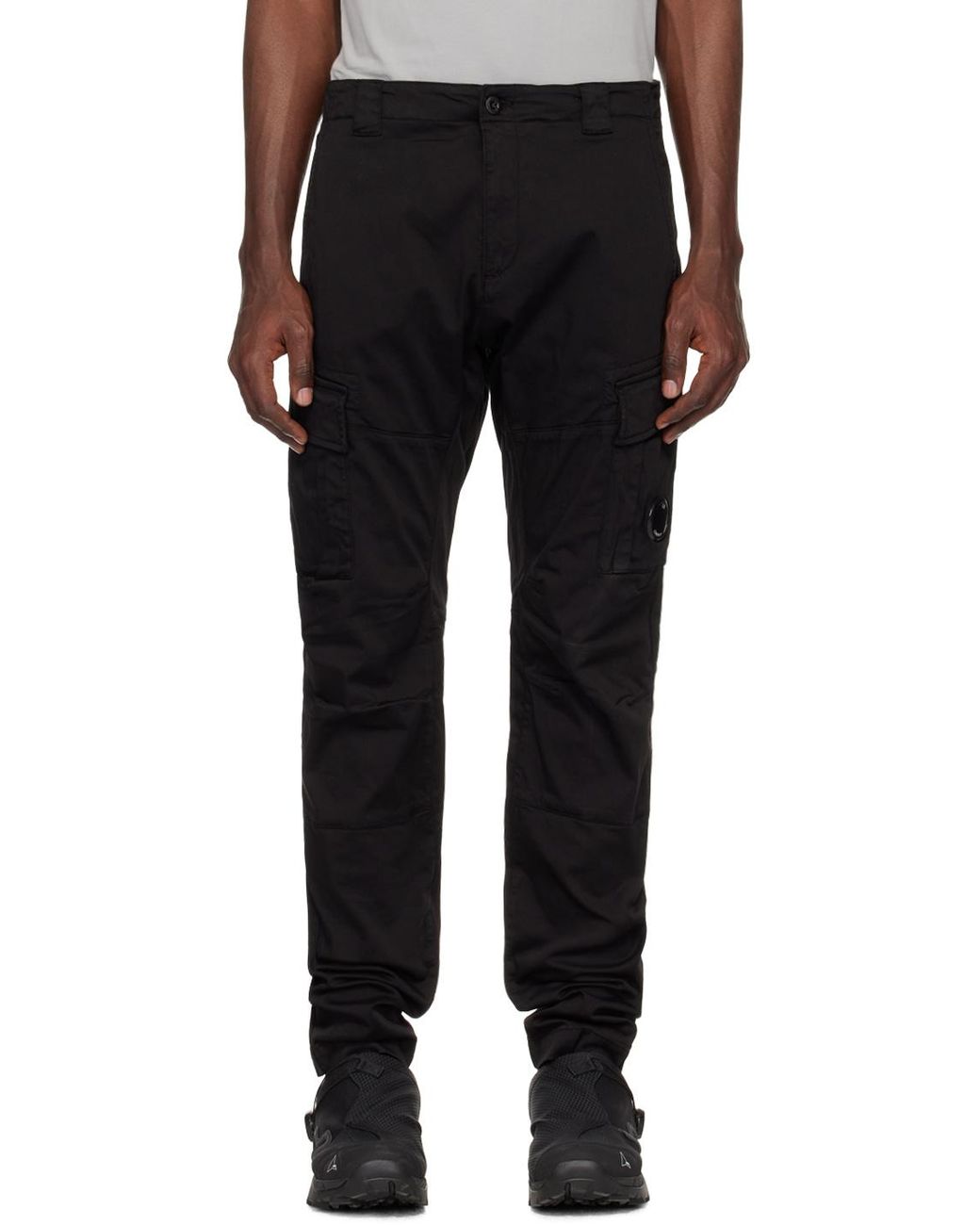 C P Company Black Stretch Lens Cargo Pants for men