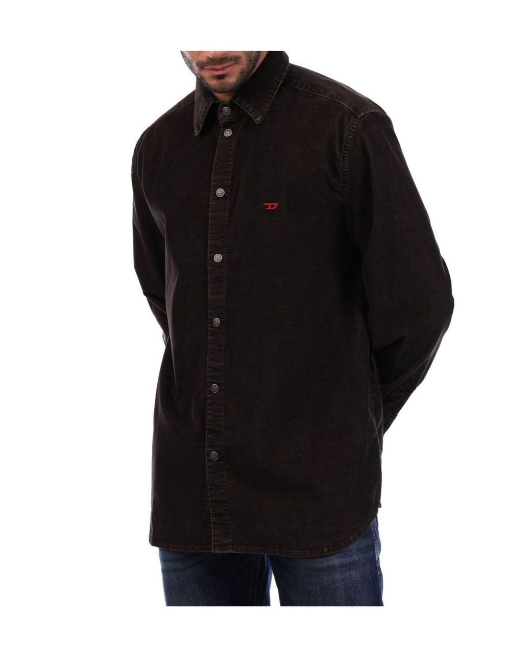DIESEL Black Point Collar Corduroy Long Sleeve Shirt for men