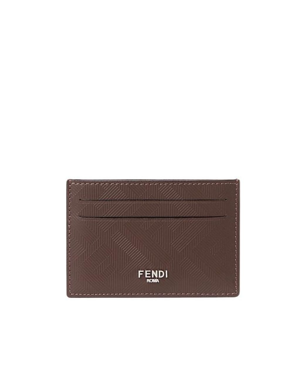 Fendi Brown Shadow Slim Card Holder for men