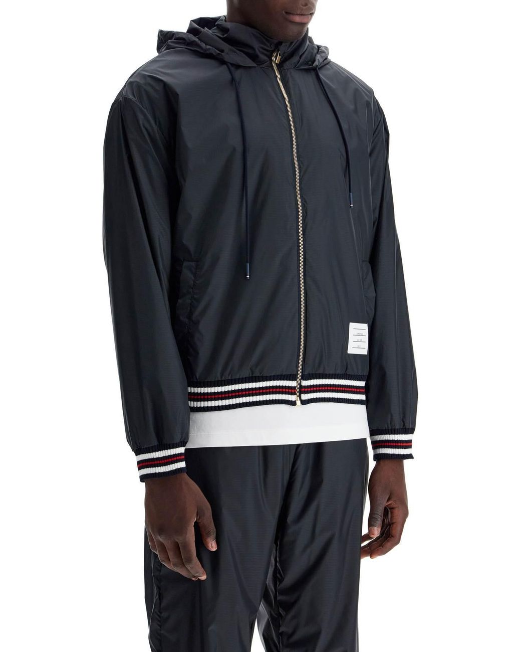 Thom Browne Gray Logo Patch Zip-Up Jacket for men