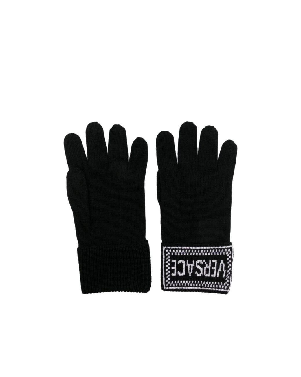 Versace Black Intarsia-Logo Virgin-Wool Gloves