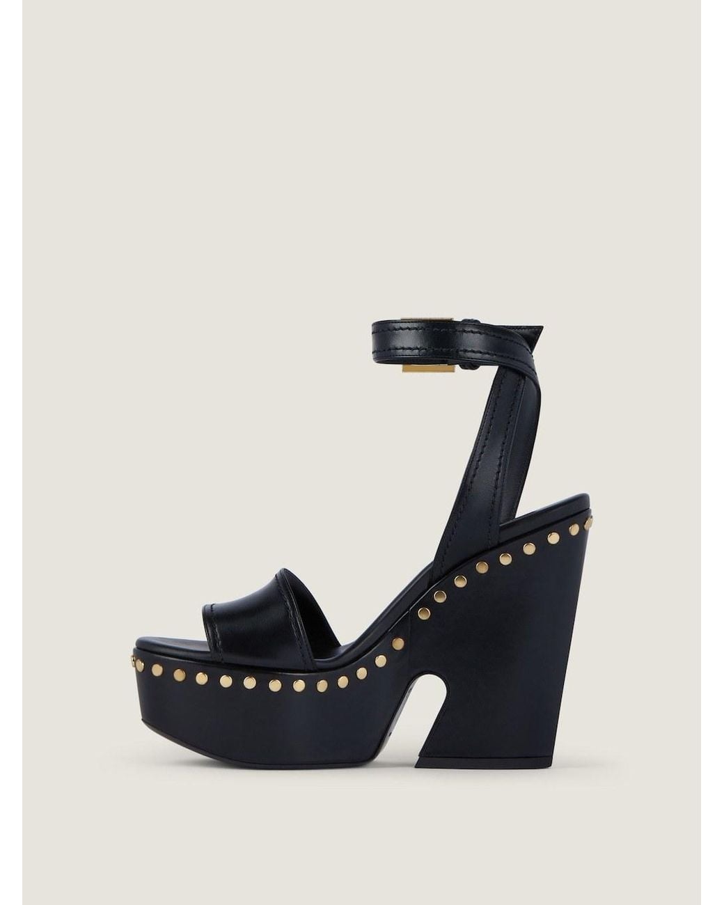 Givenchy Blue Clog Leather Platform Sandals With Studs Detail