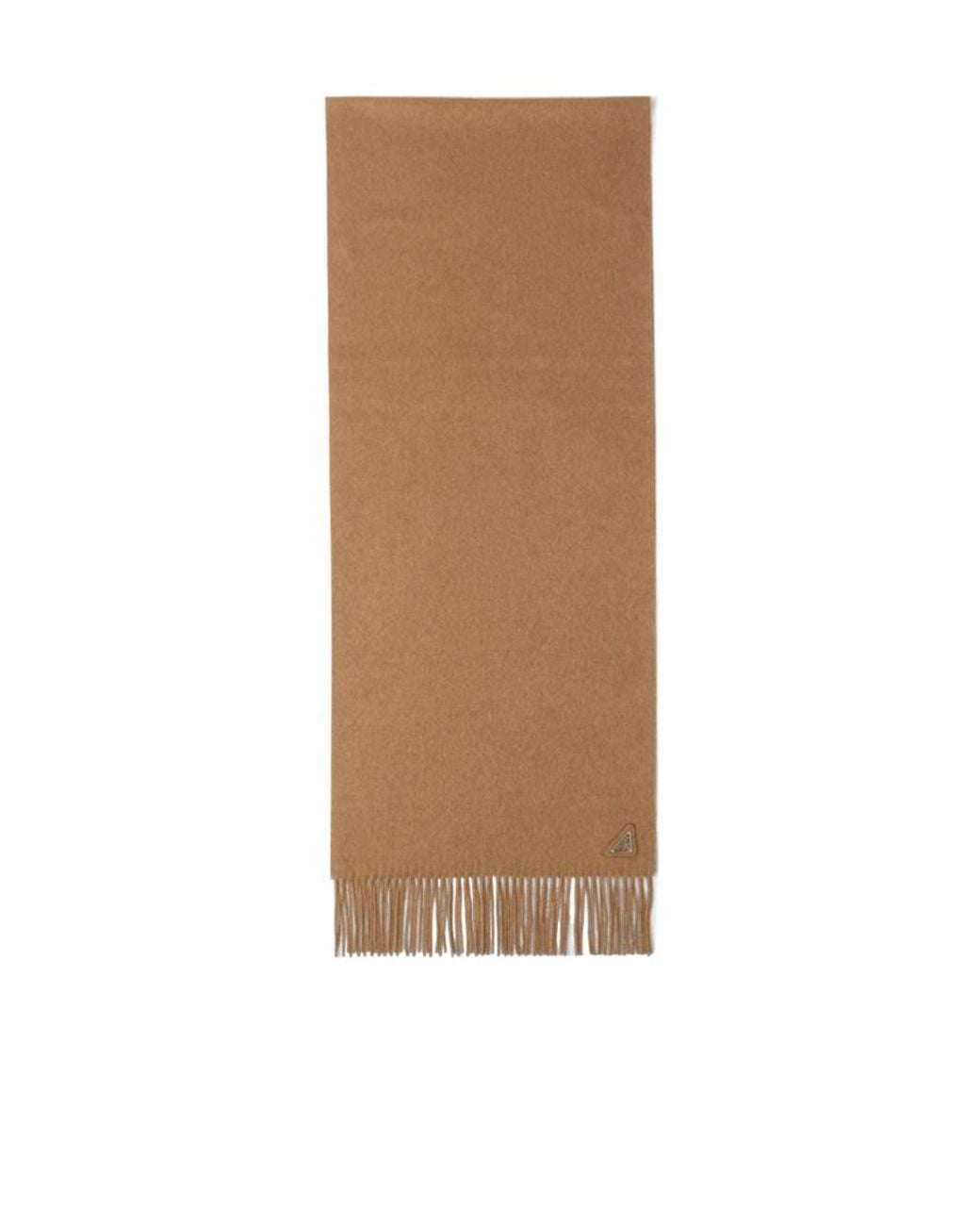 Prada Natural Triangle Logo Plaque Fringed Scarf for men