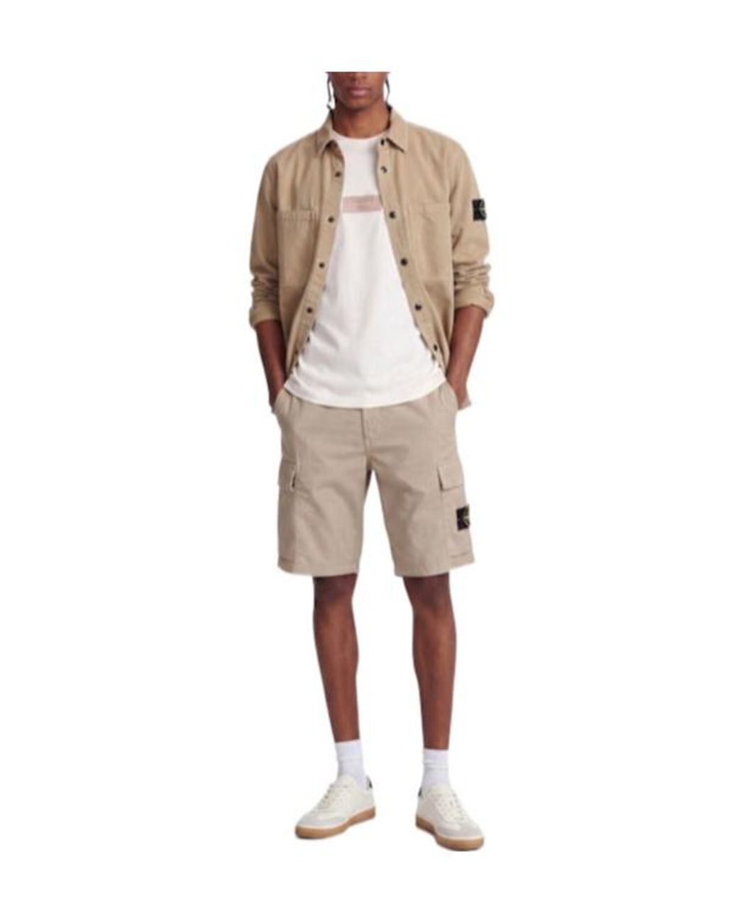 Stone Island Natural Logo Cotton Slim Shorts for men