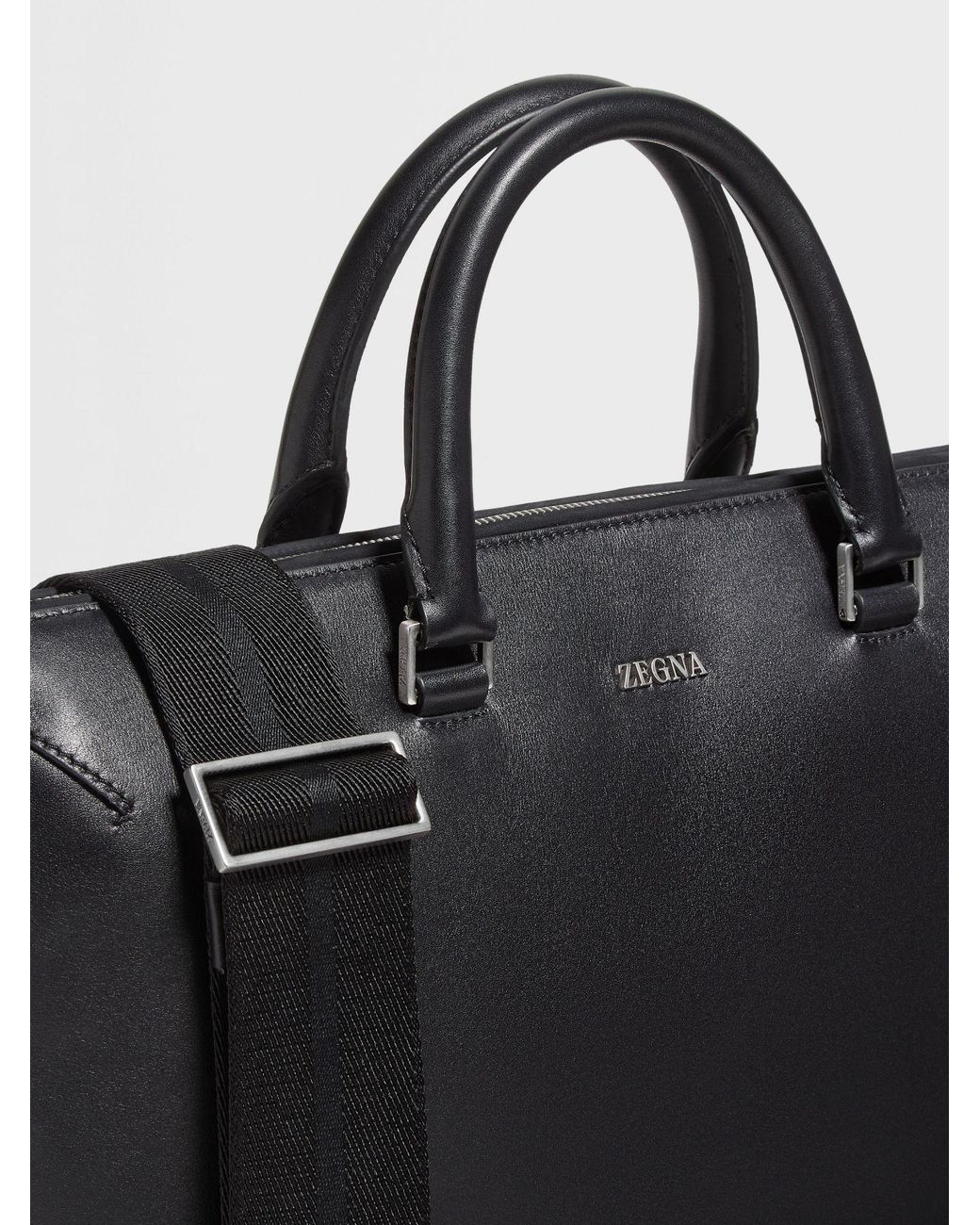 Zegna Black Logo Detailed Top Handle Briefcase for men