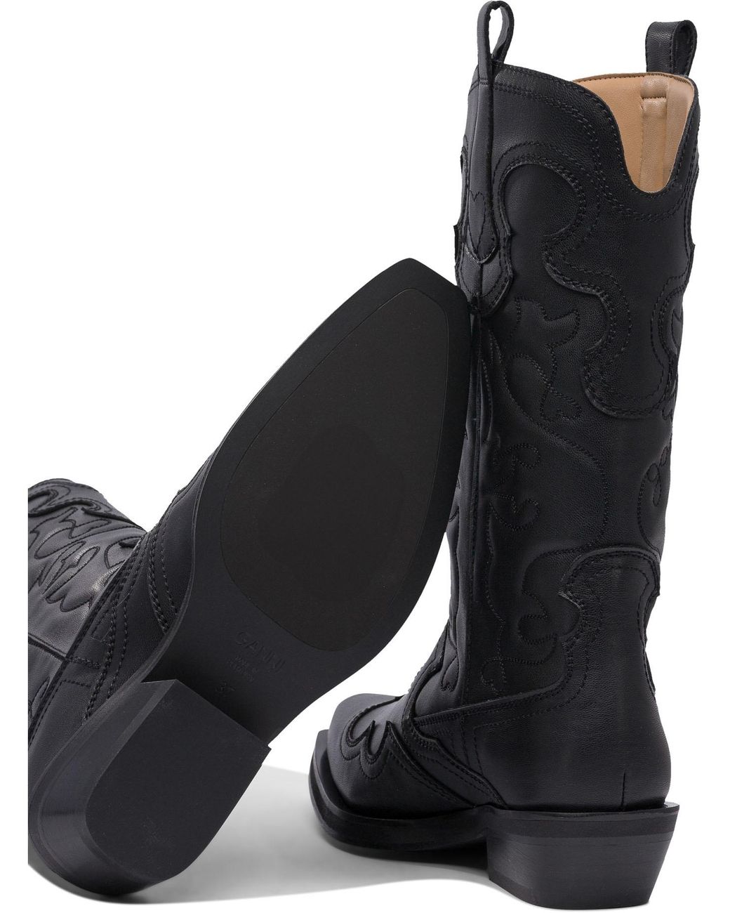 Ganni Black Stitched Boots