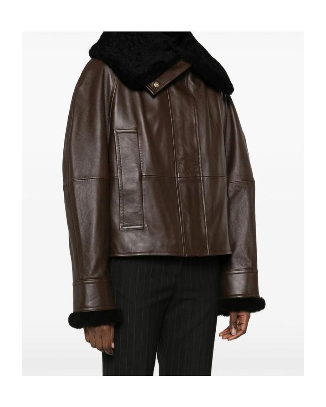 Sportmax Brown Long-Sleeved Leather Jacket