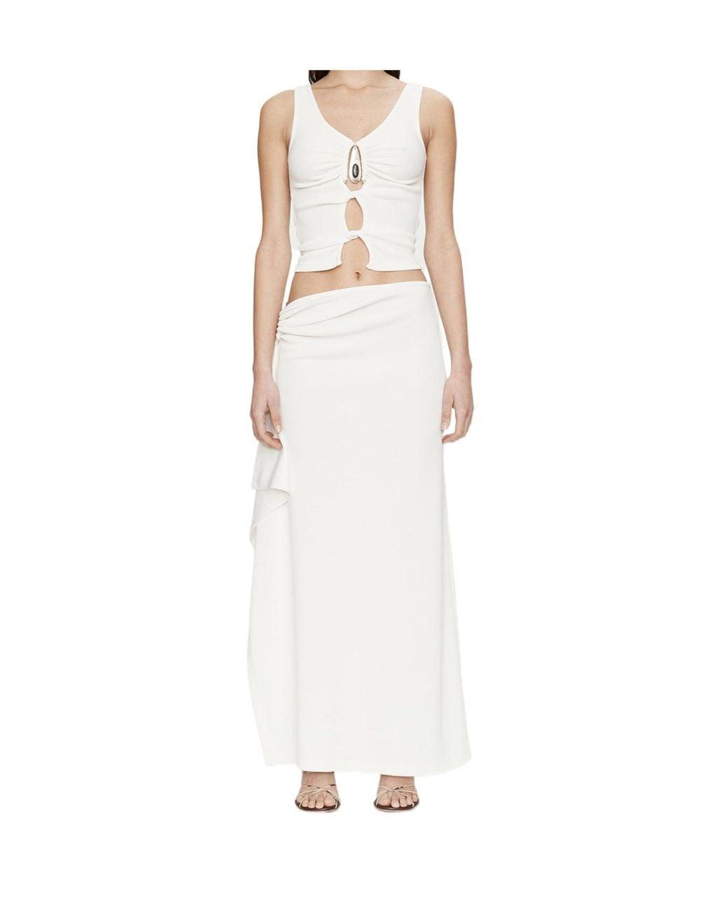 Christopher Esber White Ruched Drape Midi Skirt