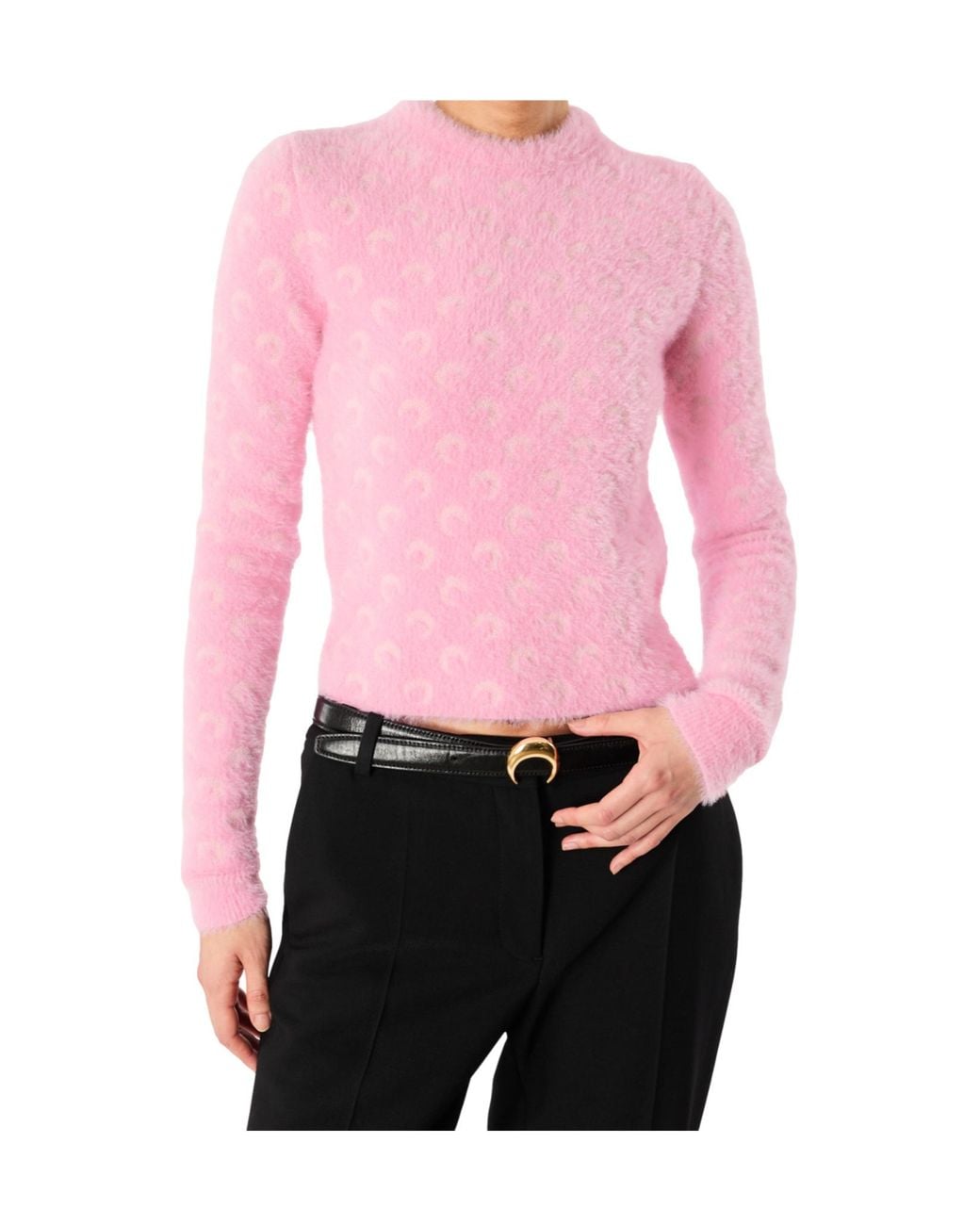 MARINE SERRE Pink Fluffy Moon Jacquard Knit Crewneck Sweater Fluffy Moon Jacquard Knit Crewneck Sweater Fluffy Moon Jacquard Knit Crewneck Sweate