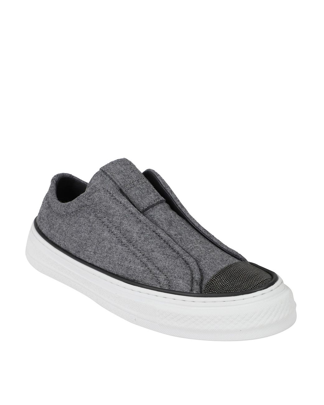 Brunello Cucinelli Gray Embellished Slip-On Sneakers