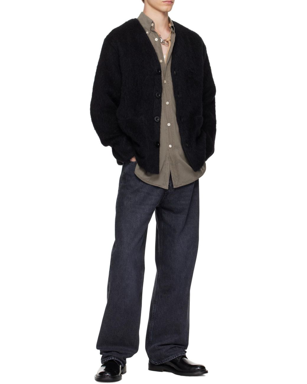 Our Legacy Black Relaxed V-Neck Cardigan for men
