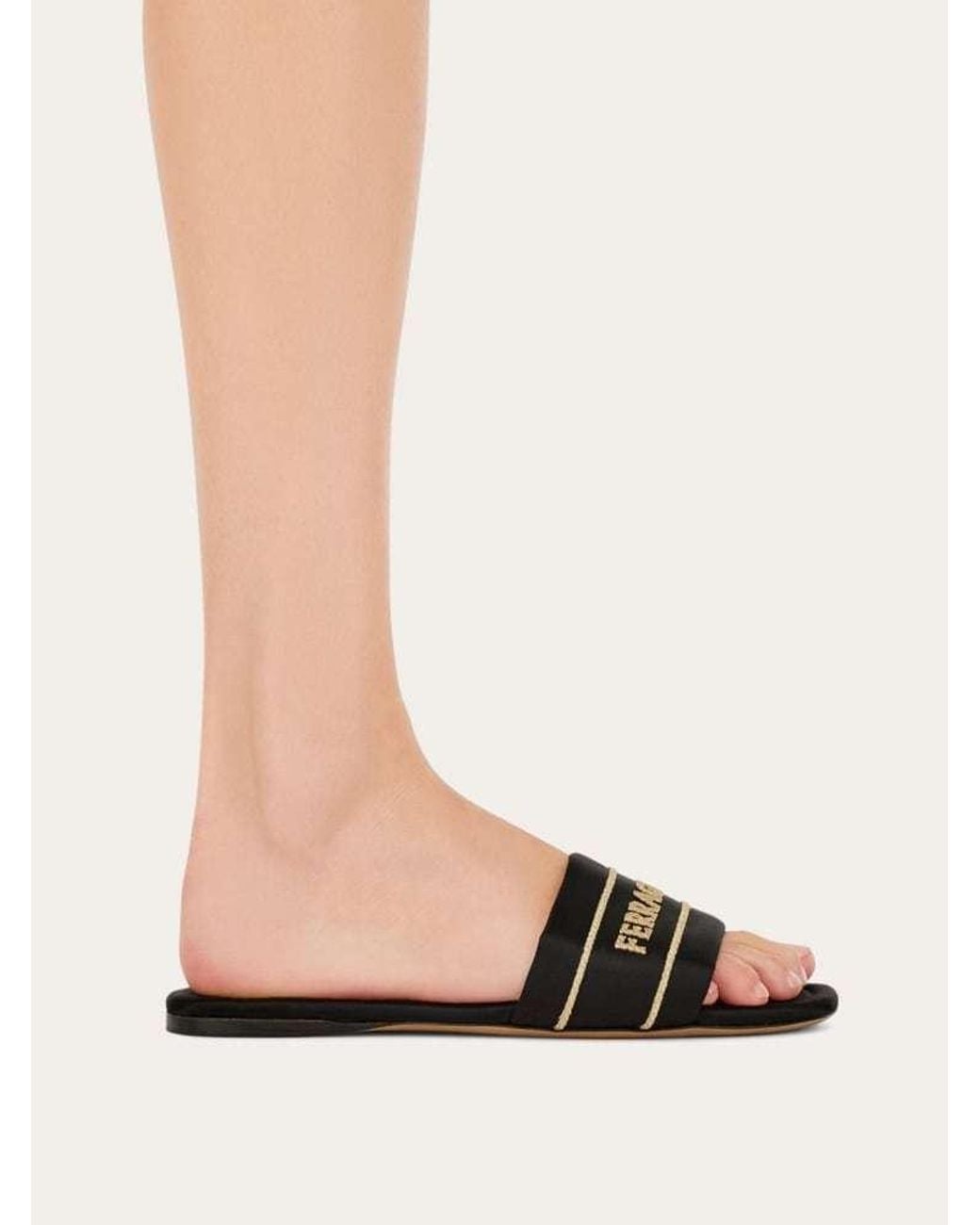 Ferragamo Multicolor Ferragamo Logo Embroidered Slides