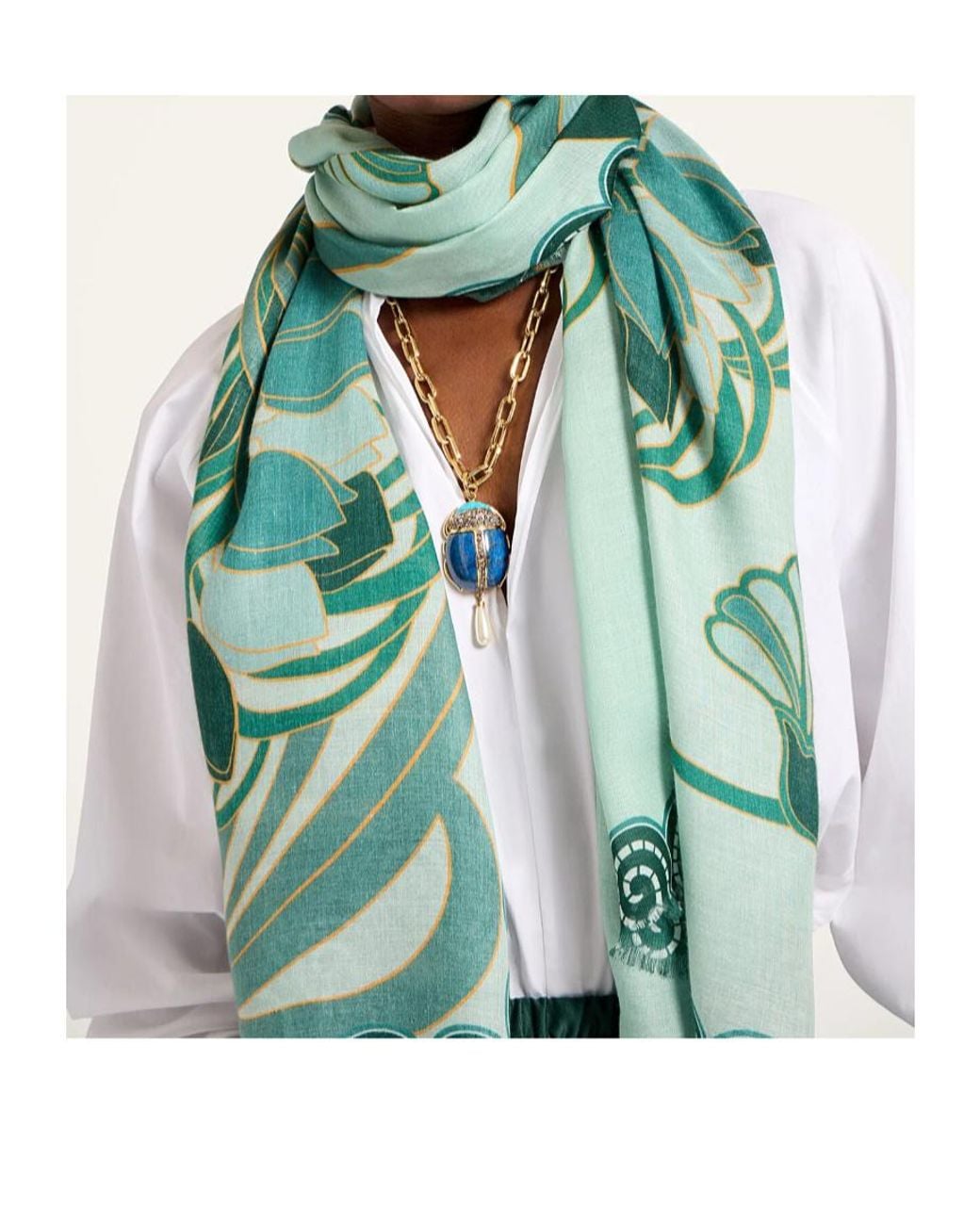 LaDoubleJ Green Floral Print Scarf