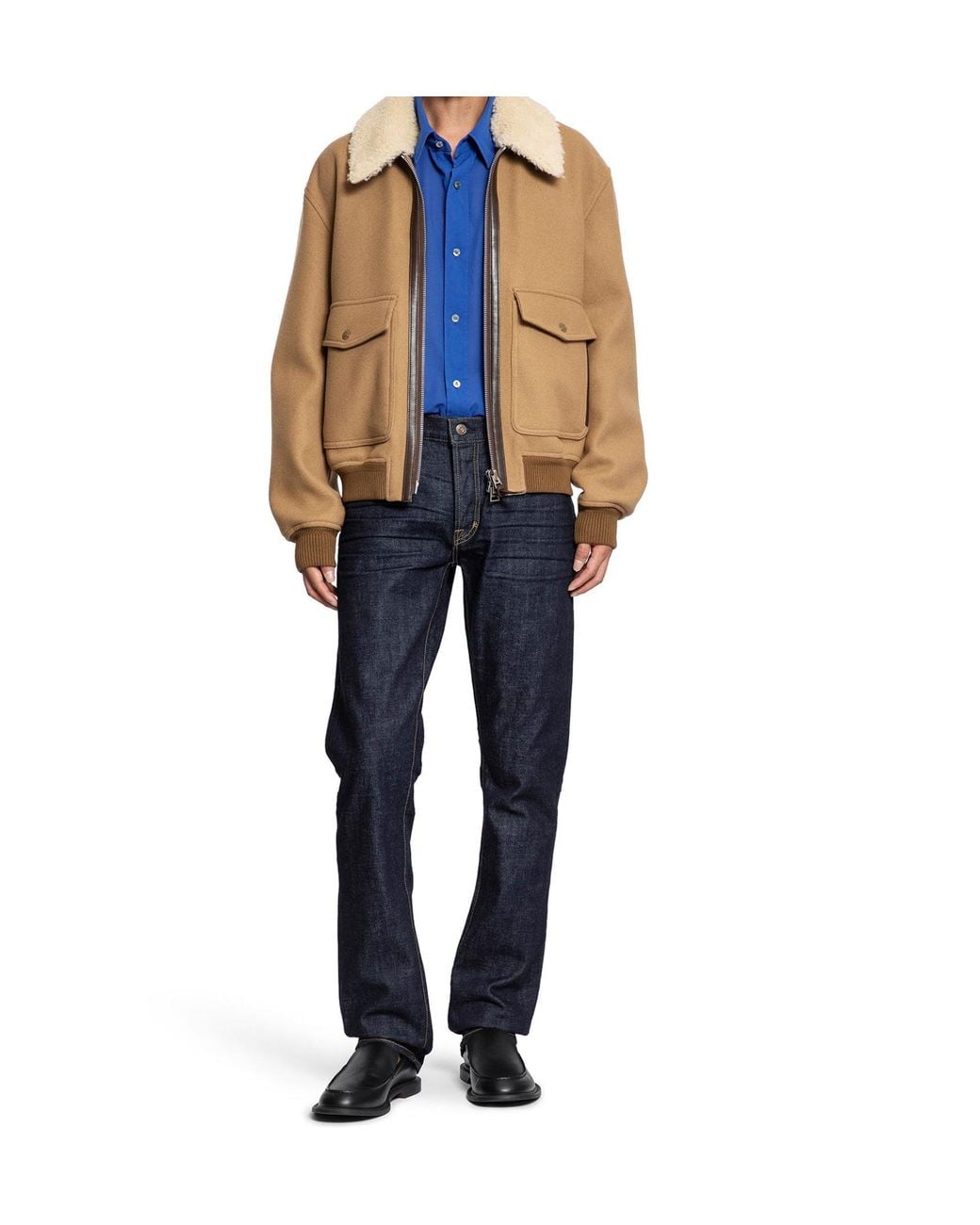 Tom Ford Blue Double Splittable Shearling Collar Bomber Jacket for men