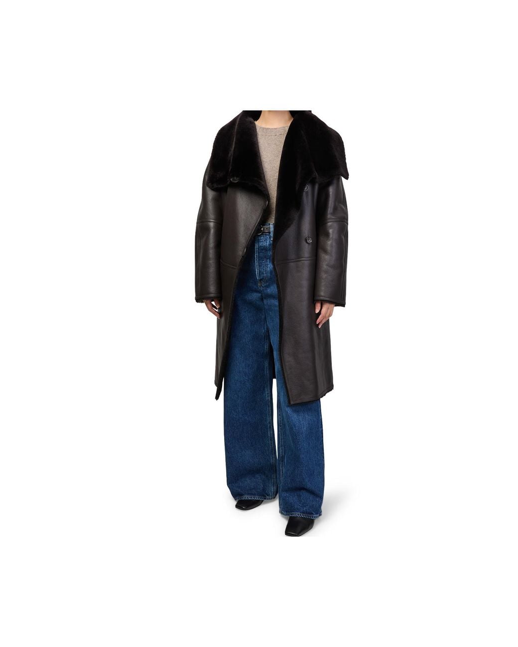 Totême Black Shearling Wrap Coat