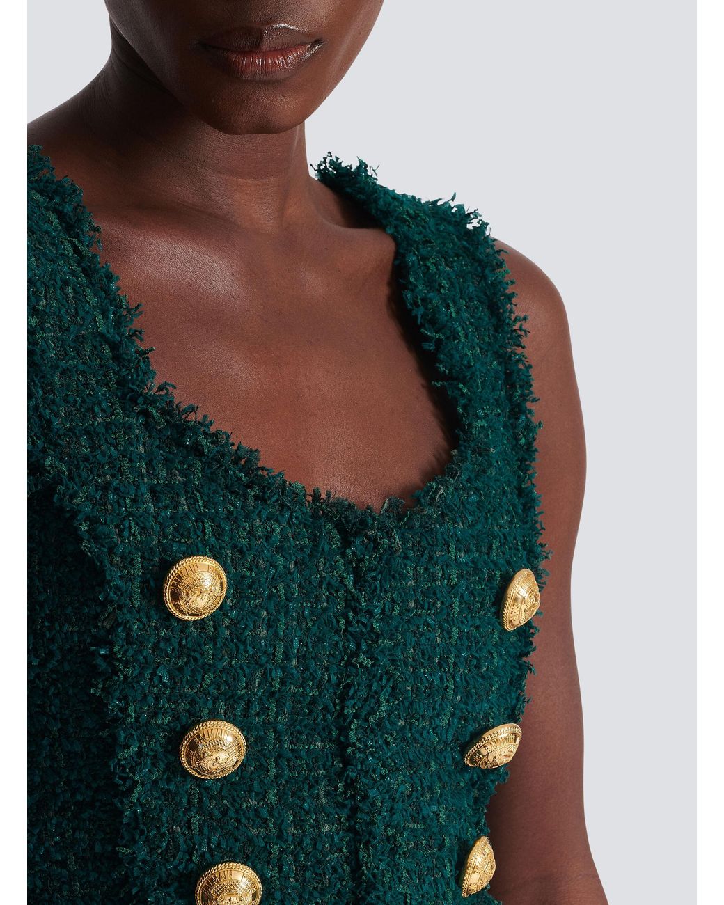 Balmain Green Tweed Crop Top