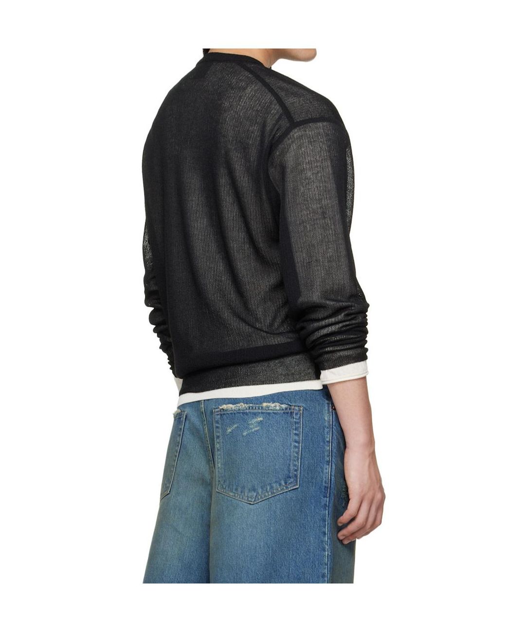 Ssstein Black Crew Neck Long-Sleeved Knitwear for men