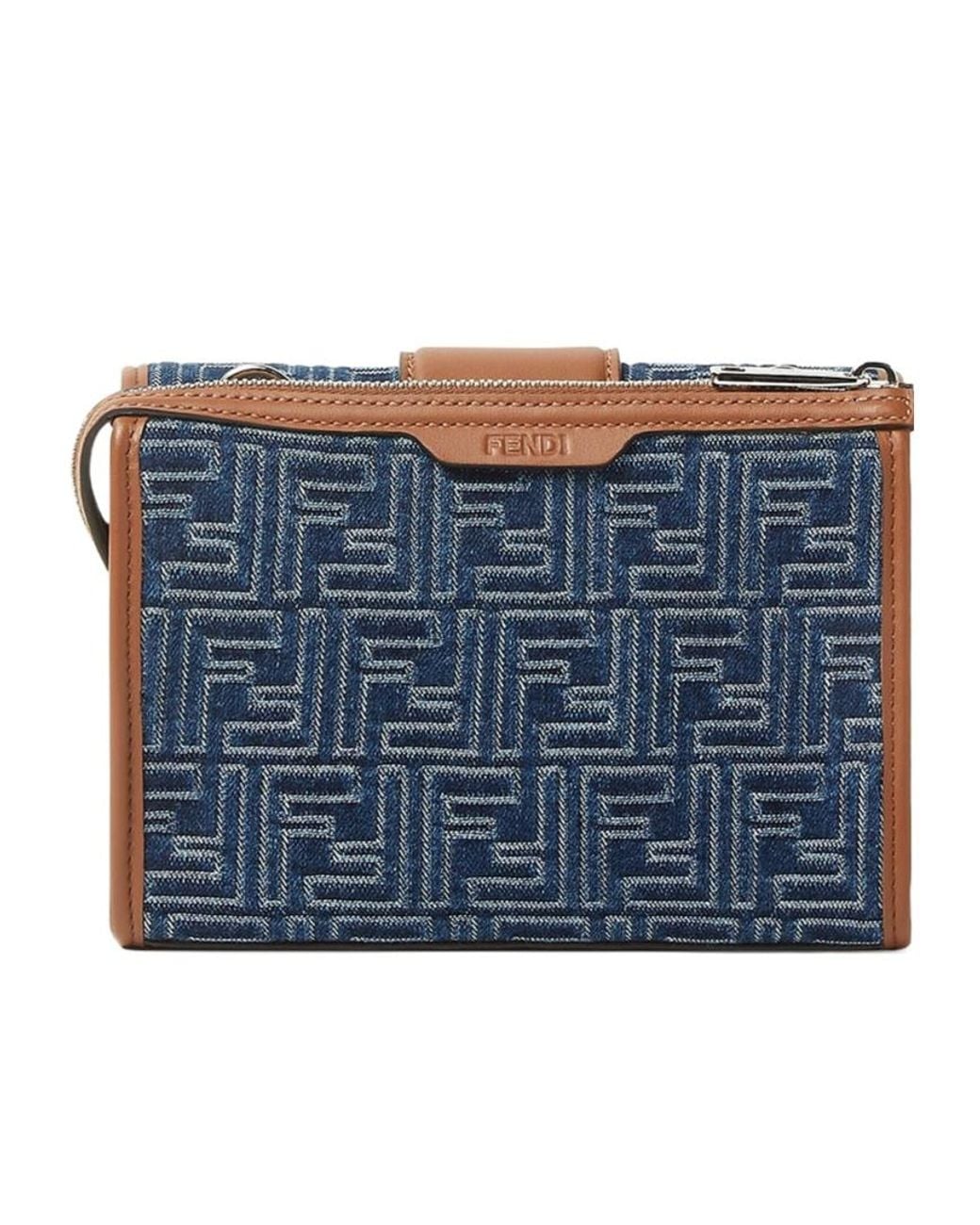 Fendi Blue Double Baguette Ff Jacquard Crossbody Bag for men
