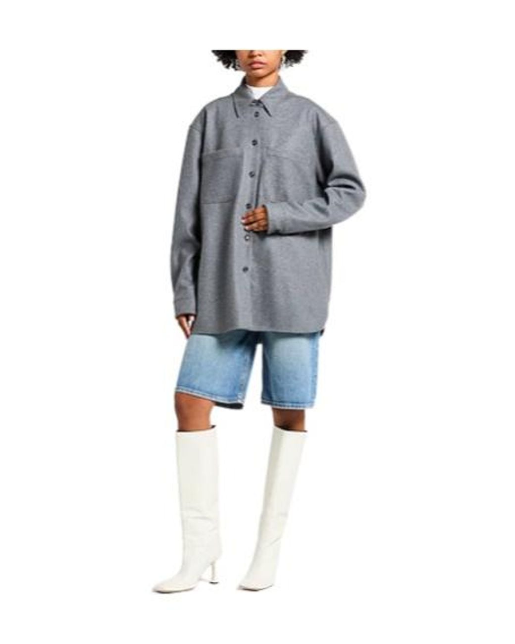 Max Mara Gray Solidcolor Wool Shirt Jacket