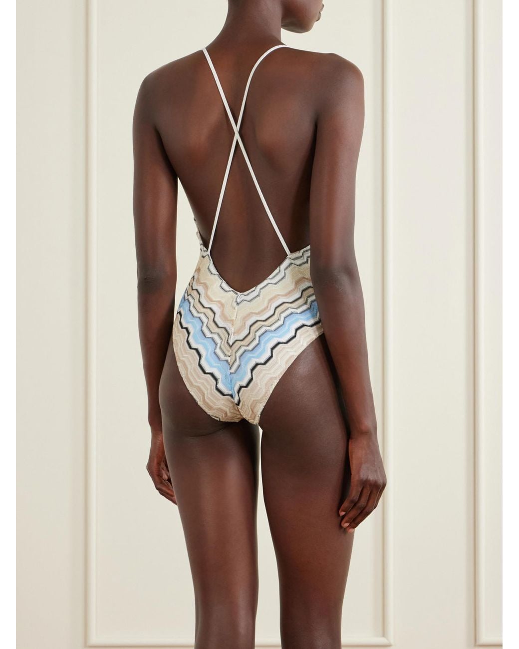 Missoni White Striped Crochet-Knit Swimsuit