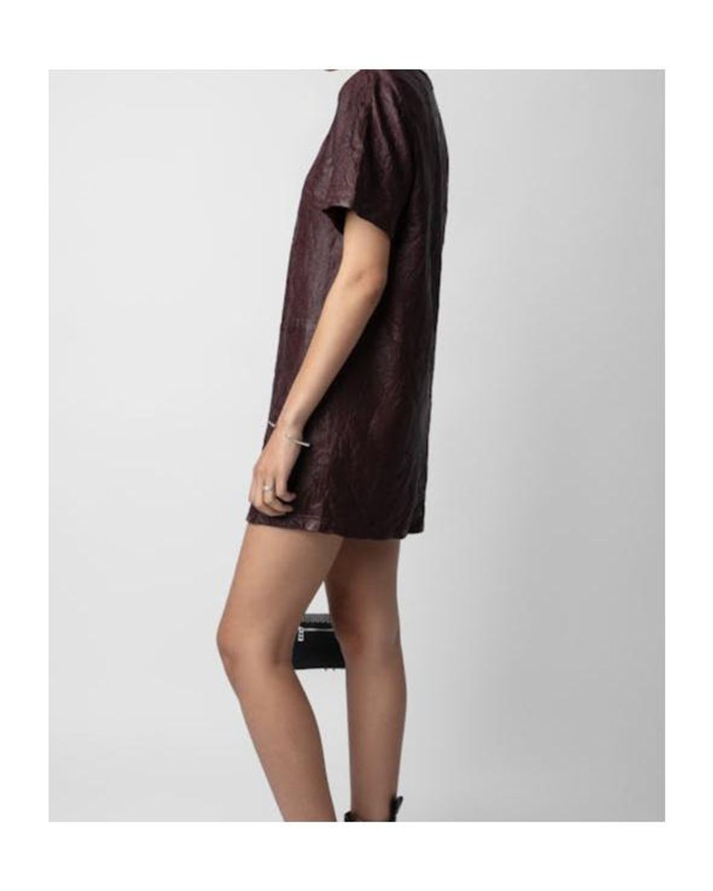 Zadig & Voltaire Brown Riddy Creased Leather Minidress