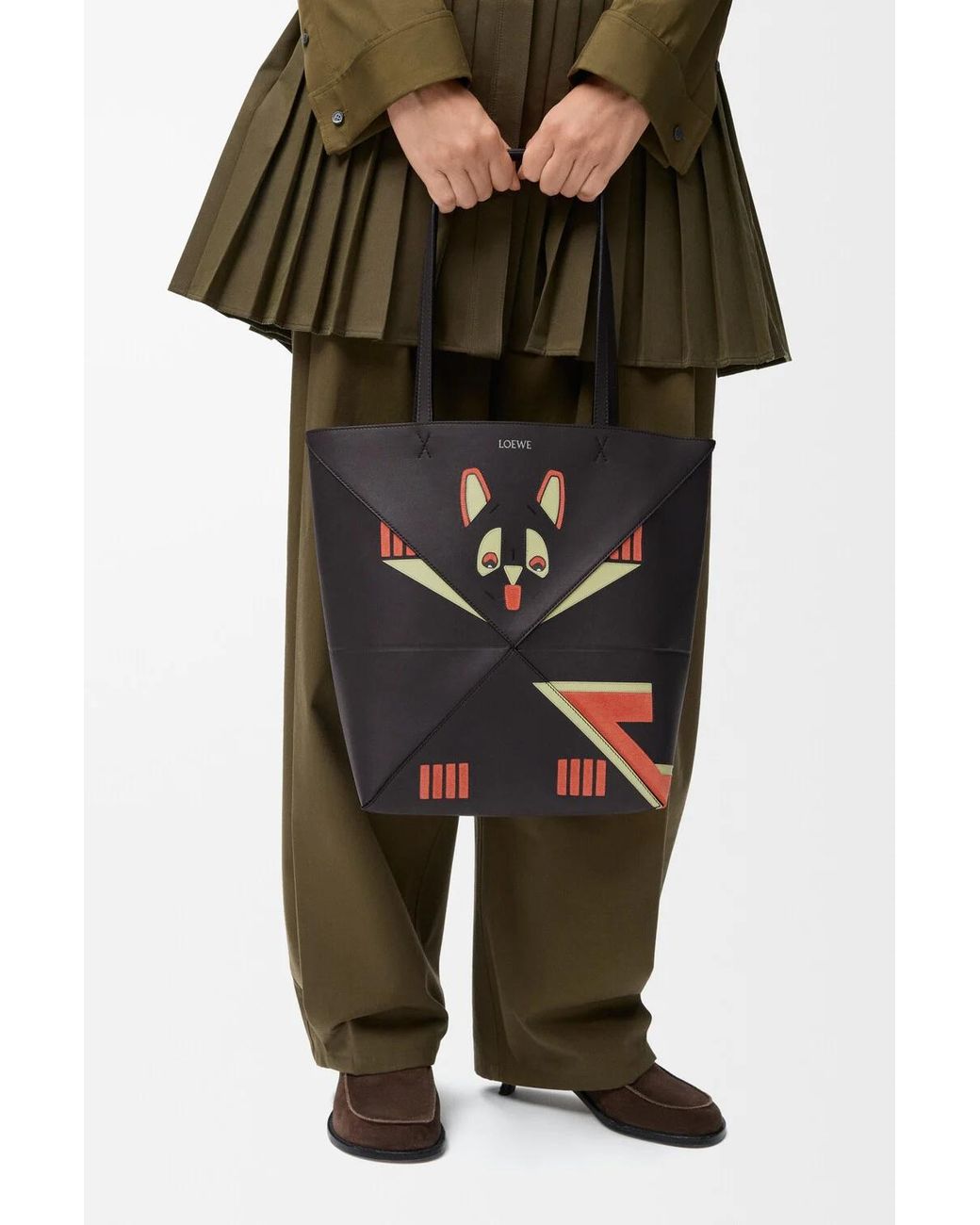 Loewe Black Futurist Cat Medium Puzzle Fold Tote Bag