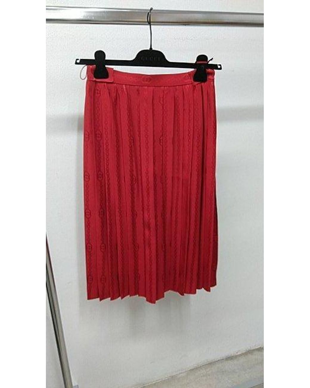 Gucci Red Interlocking G Chain Jacquard Midi Skirt