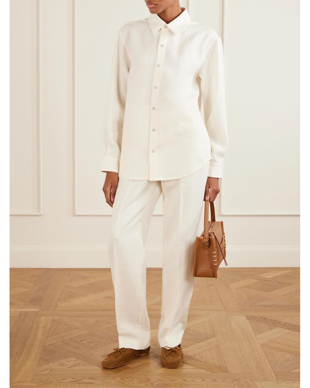 God's True Cashmere White Solid Linen Shirt