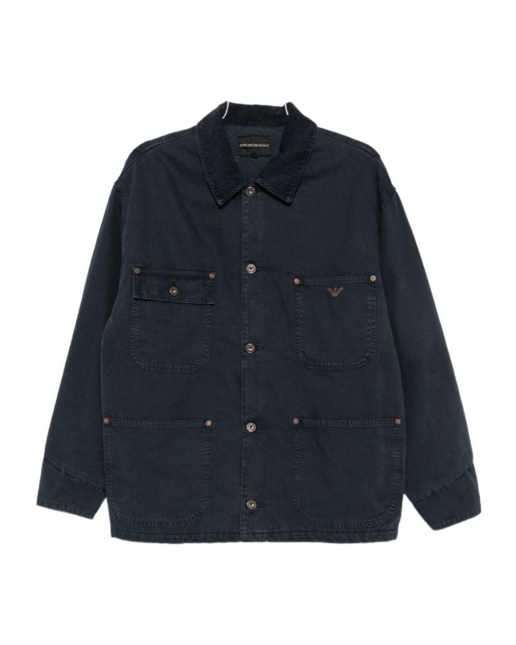 Emporio Armani Blue Corduroy-Collar Logo-Plaque Jacket for men