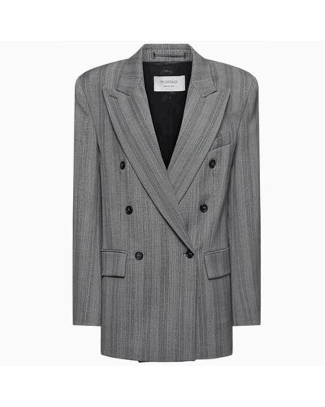 Sportmax Gray Striped Double-Breasted Long-Sleeved Jacket