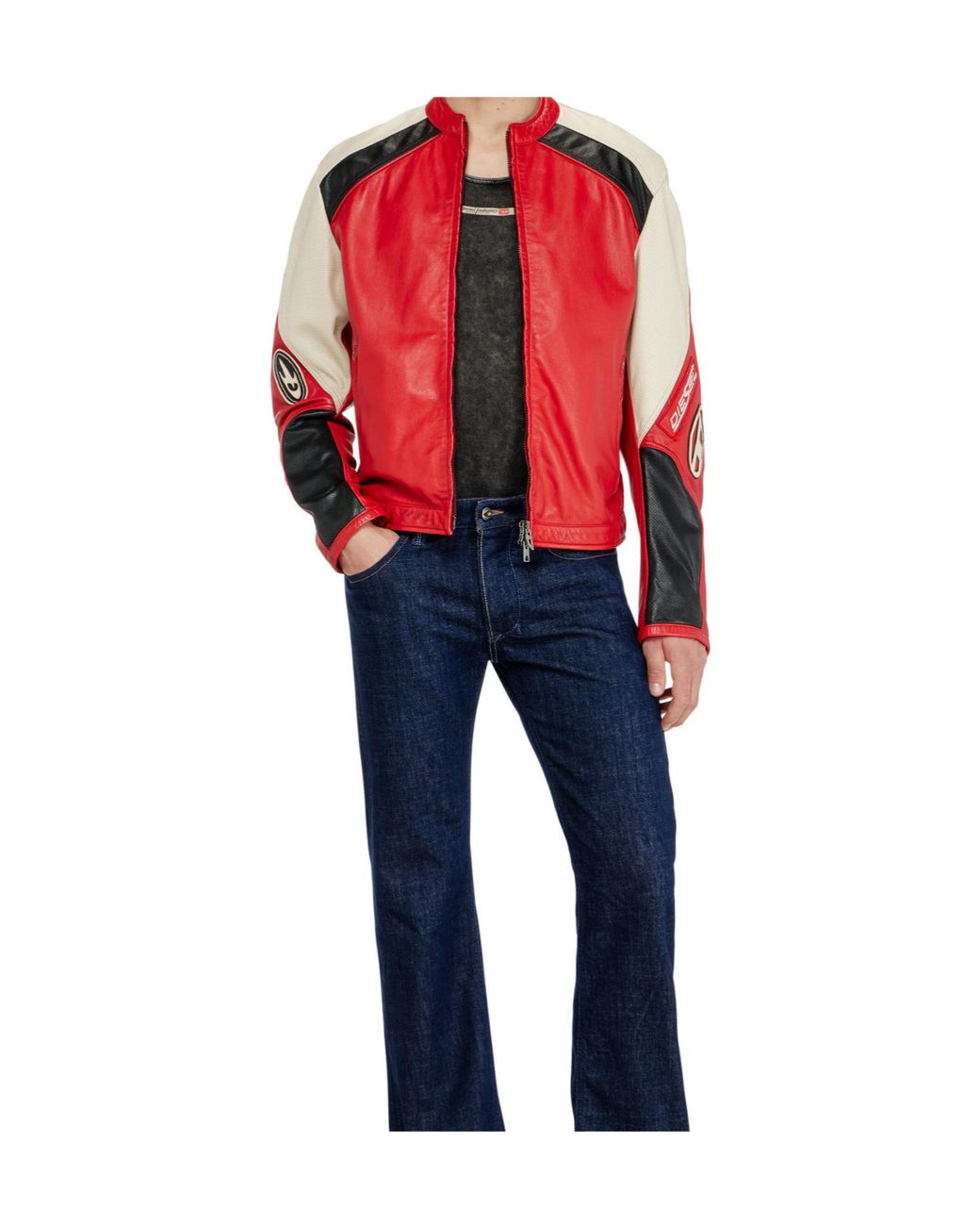 DIESEL Red Colorblock Biker Jacket for men