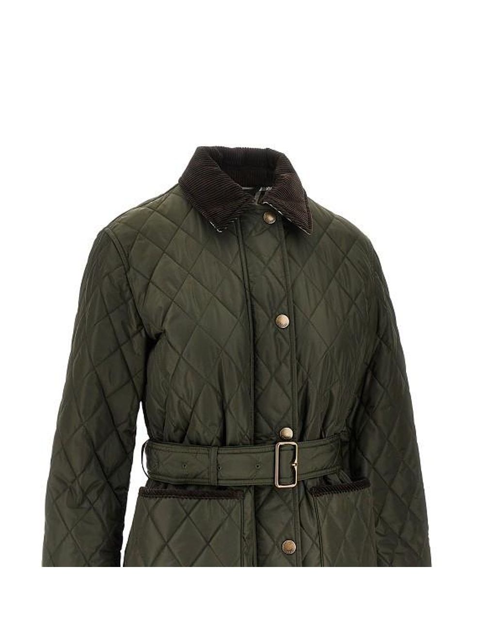 Burberry Green Belted Waist Quilted Jacket