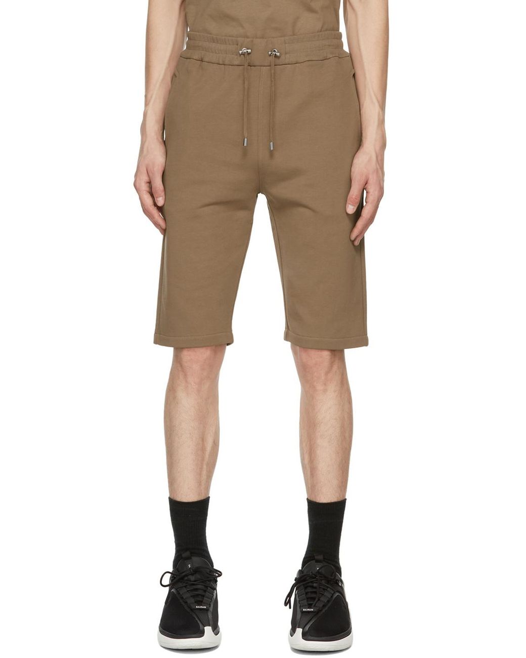 Balmain Brown Cotton Shorts With Flocked Paris Logo for men