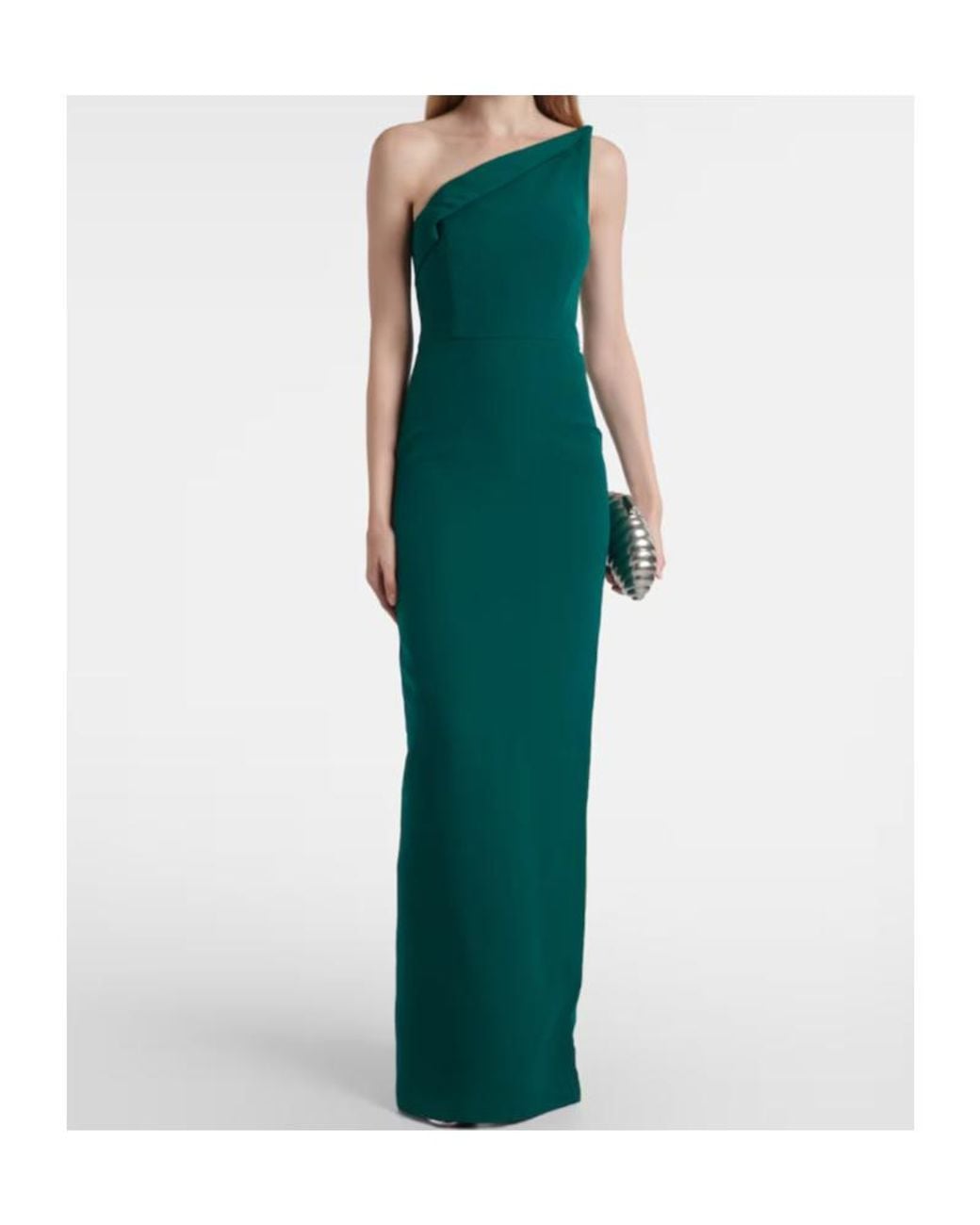 Roland Mouret Green One-Shoulder Wool And Silk Corset Gown