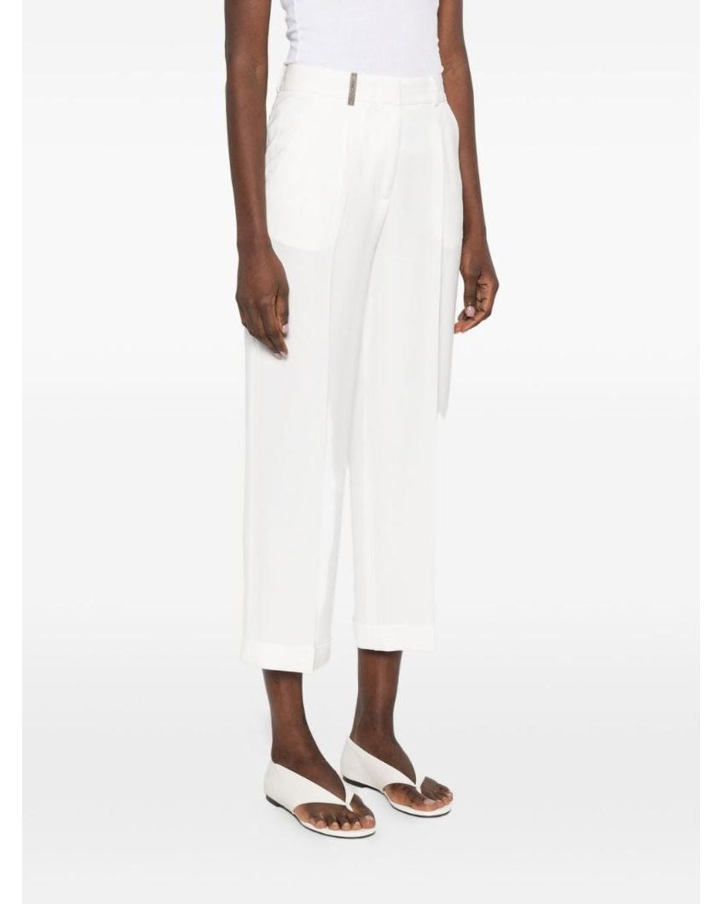 Peserico White Side-Pocket Cropped Trousers