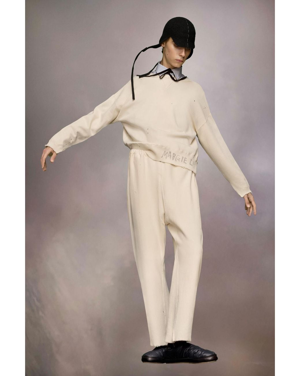 Maison Margiela Natural Handwritten Raw-Cut Edge Distressed Sweatshirt for men